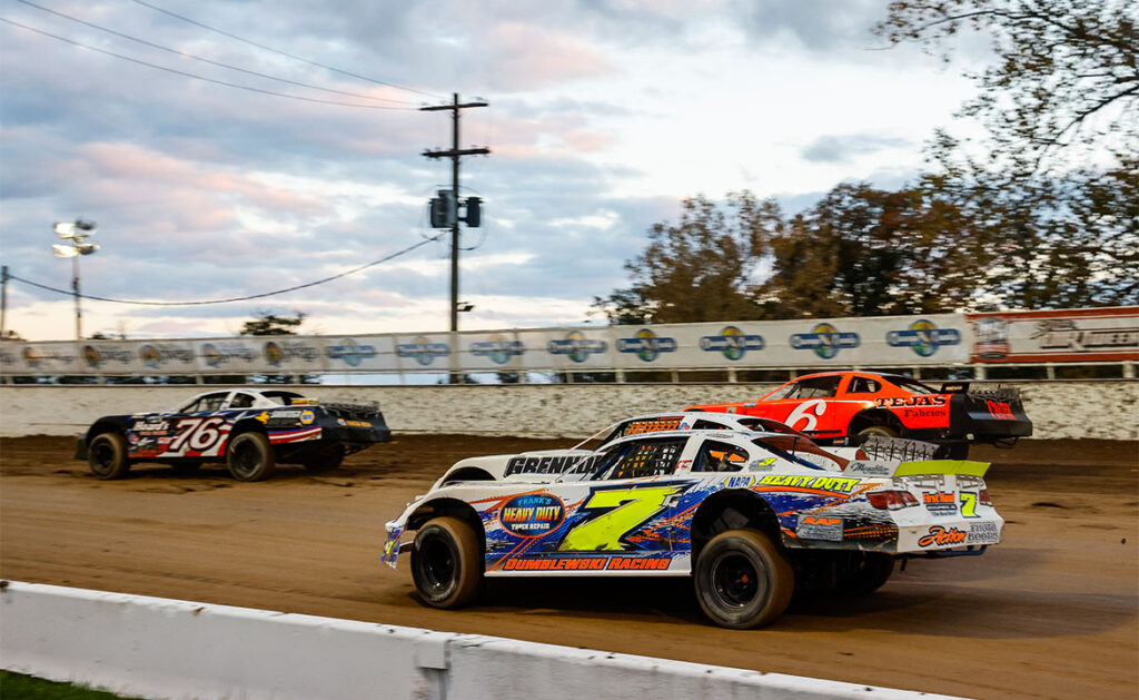 The DIRTcar Pro Stocks battle at Super DIRT Week