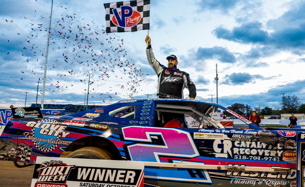 Luke Horning in Victory Lane at Oswego Speedway